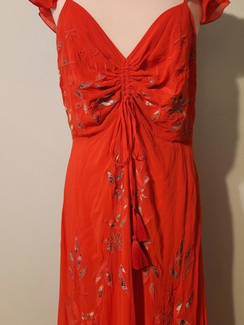 Red Floral Tie-Front Maxi Dress Red/coral - Picture 6 of 8